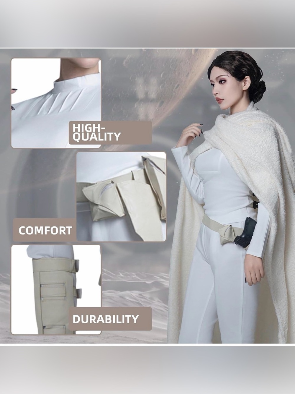 🪐Adult Star Wars Padme’ Small White Two-Piece Top & Legging Set w/ Accessories - Picture 4 of 15